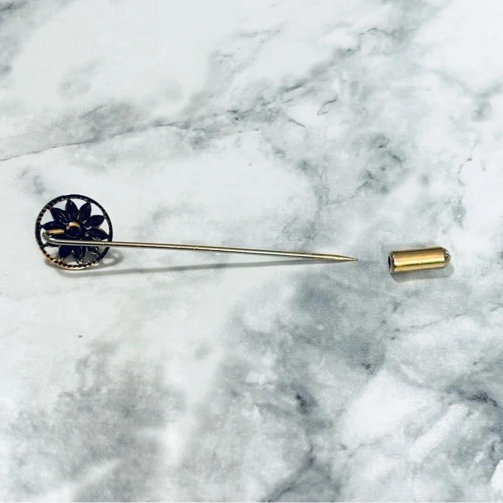Vintage Gold Tone Faux Pearl Stick Pin Hat Brooch Sun Flower Sunflower